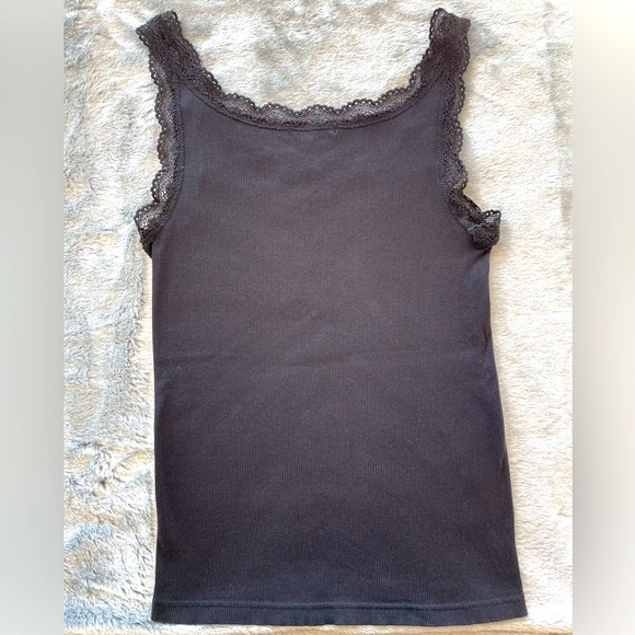 21 Brand Vintage Cotton Tank with Lace Trim in Black - Picture 7 of 7